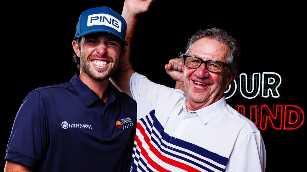 Harrison Endycott and his father Brian celebrate that the Sydneysider is PGA Tour bound.