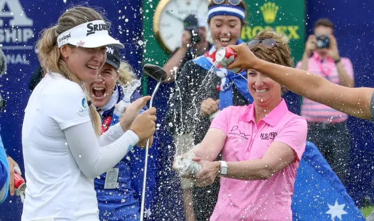 Hannah Green celebrating after her major victory at the Women's PGA Championship.