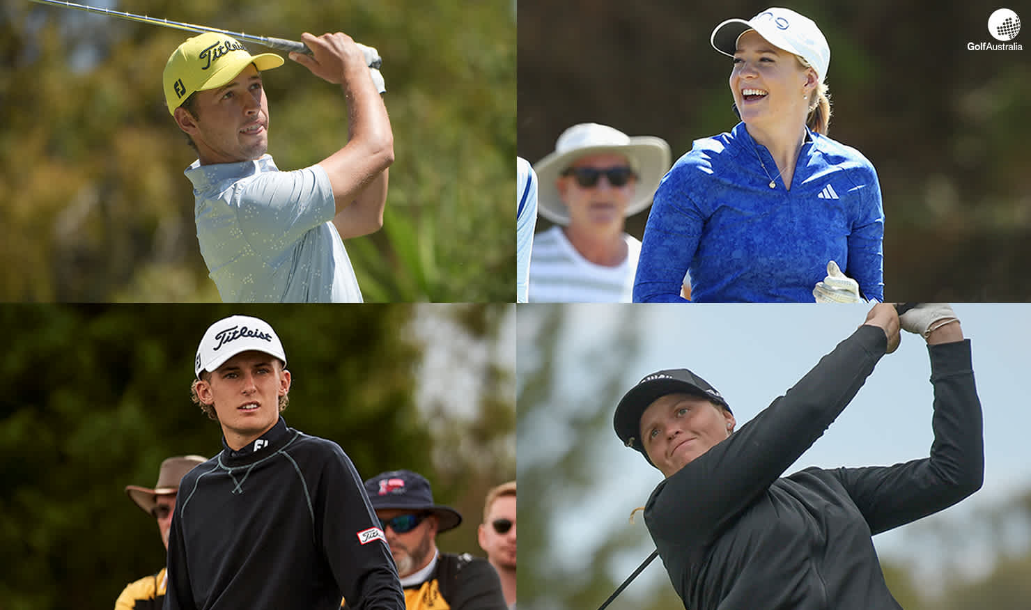 Hayden Hopewell (top left), Cassie Porter (top right), Connor McKinney (bottom left) and Kirsten Rudgeley (bottom right) have joined the Golf Australia Rookie Squad.