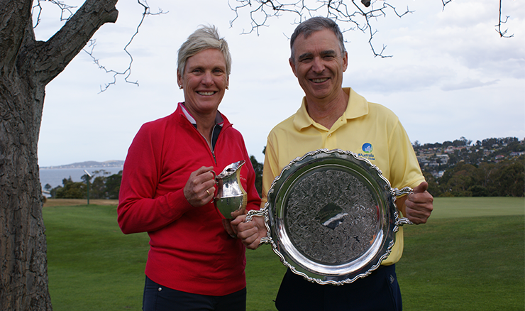 Nadene Gole and James Lavender with their trophies.