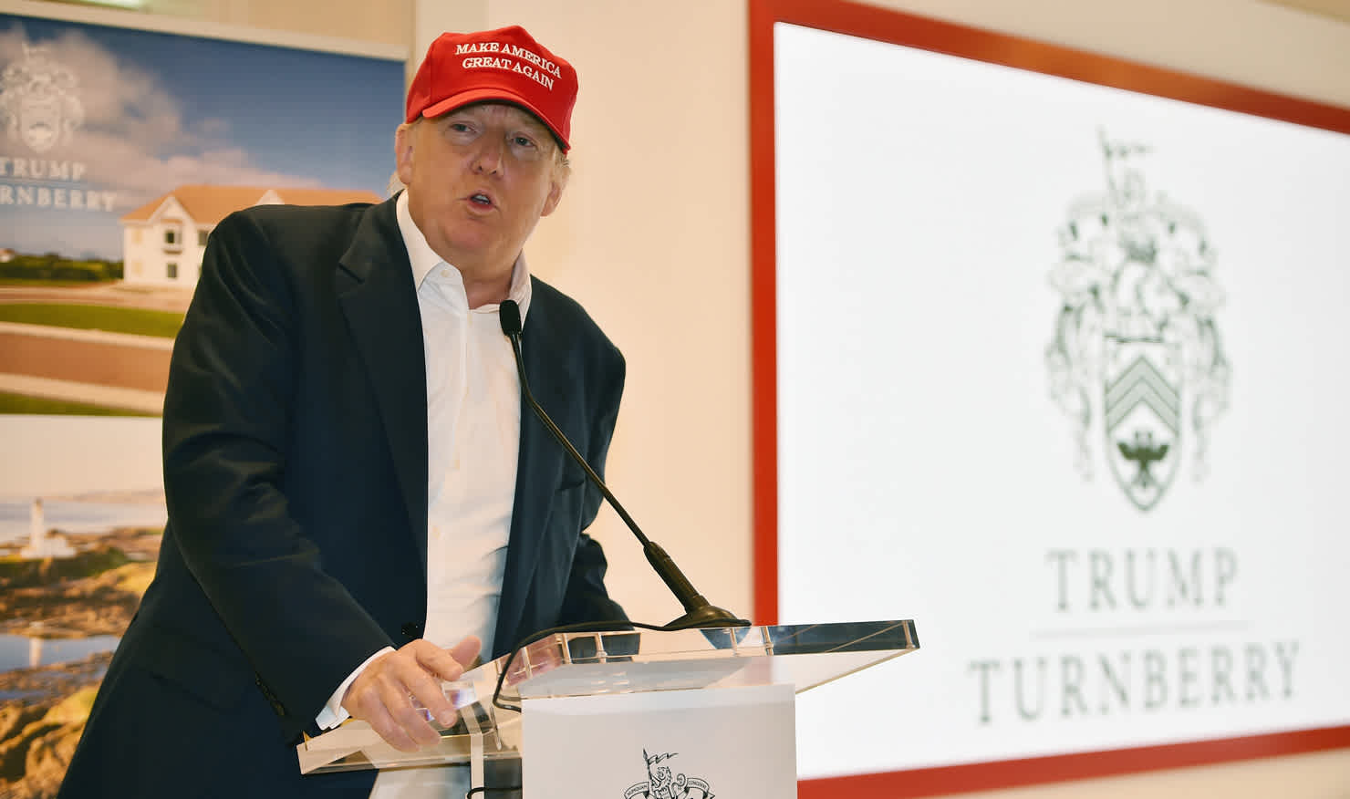 Donald Trump speaks at Trump Turnberry in Scotland.