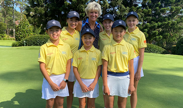 Bonnie Boezeman with scholarship recipients - Sarah Quan, Emma Girard, Audrey Quan, Bonnie, Sophie Quinell, Chloe Sun and Amelia Foate.