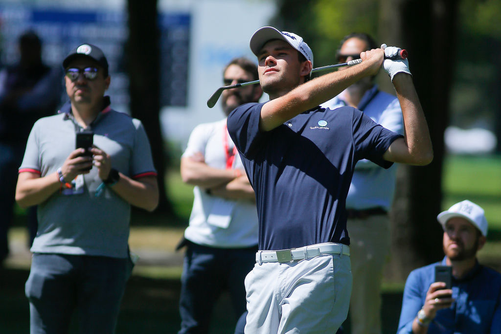 Zach Murray chips during his even-par round to start his WGC career in Mexico today.