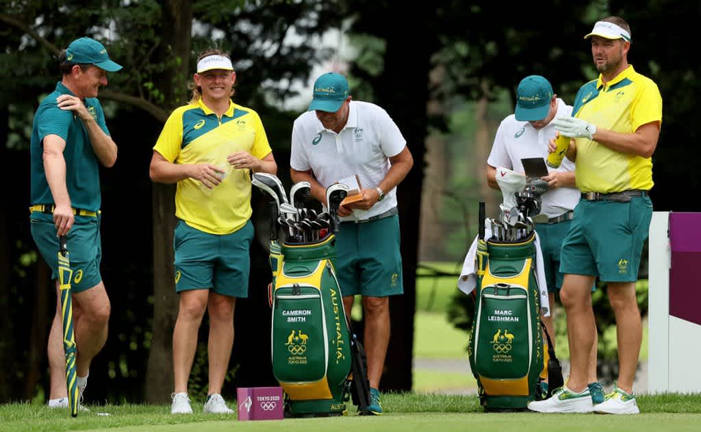 Cameron Smith and Marc Leishman during their practice round in Tokyo. Photo: IGF