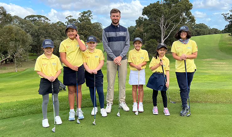 Calum Juniper - PGA Professional with scholarship recipients at Gosnells Golf Club.