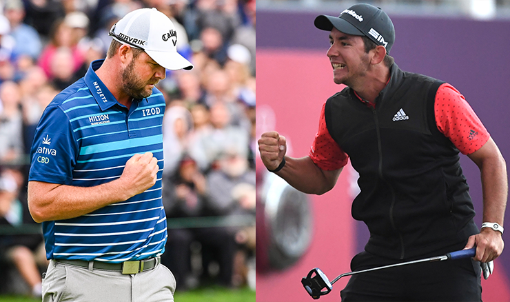 Marc Leishman (left) followed Lucas Herbert into the winners' circle.