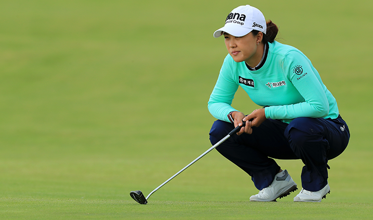 Minjee Lee stalks a putt at Royal Troon.