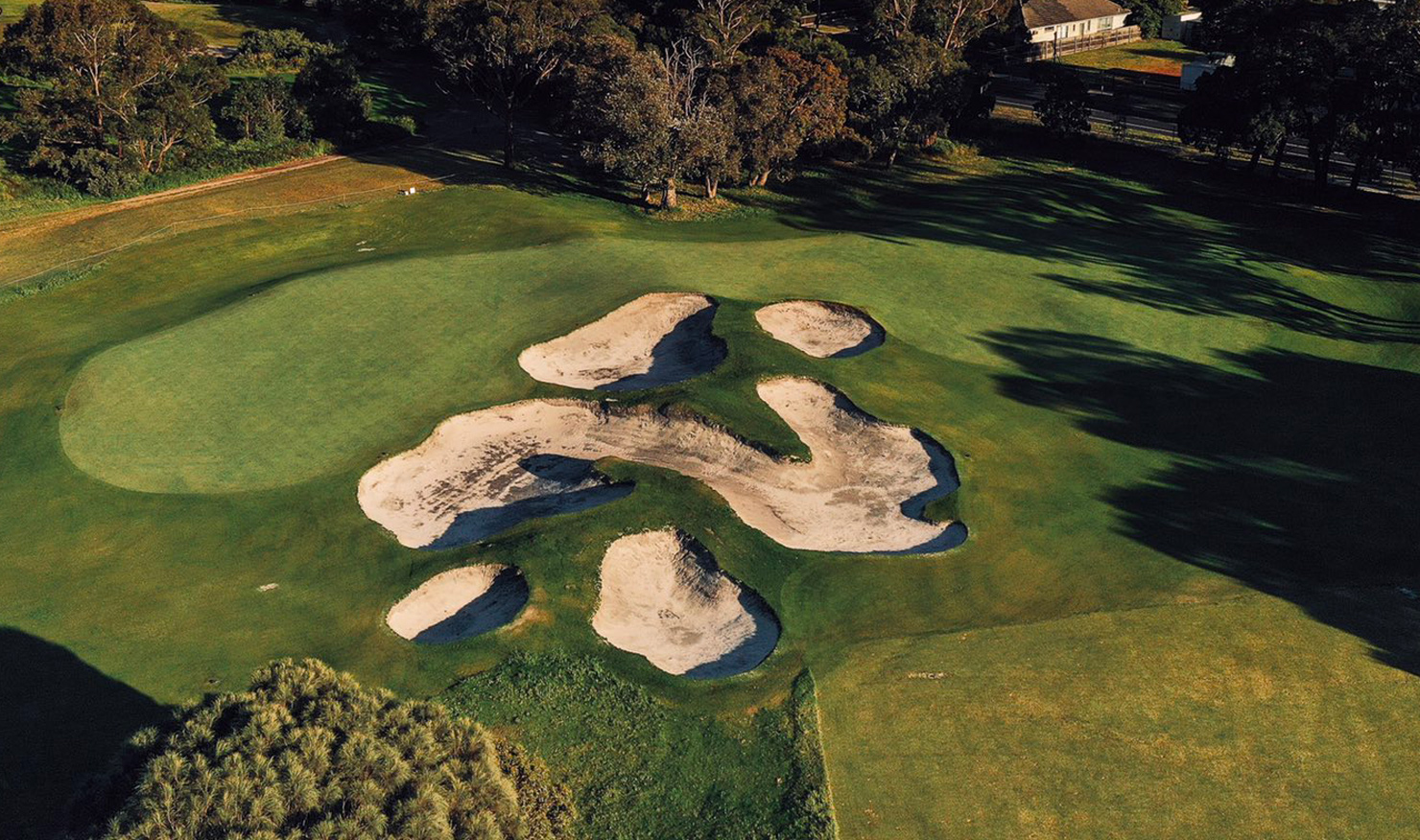 The new double green of the 5th and 10th holes at Sandy Golf Links has a distinctly Sandbelt appearance.