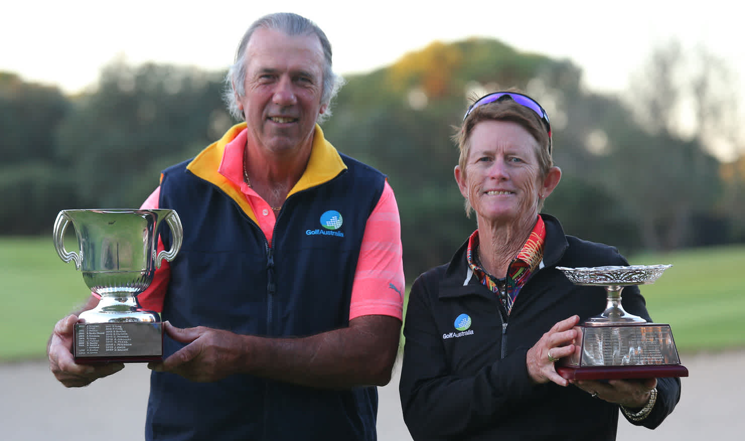 Steve Toyne and Jacqui Morgan show off their silverware at Shoalhaven Heads. Picture: DAVID TEASE