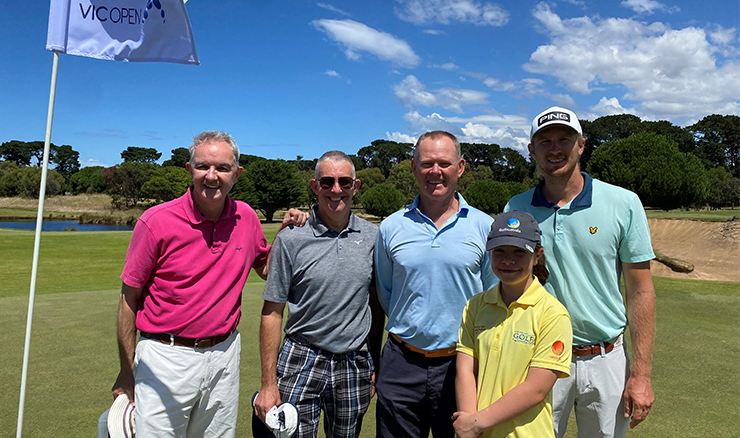 Pictured: Craig Williams (NEXTGEN), Paige’s father, John Walters (NEXTGEN), Paige Moorfoot, Travis Smyth, PGA Tour of Australasia and Asian Tour player. 