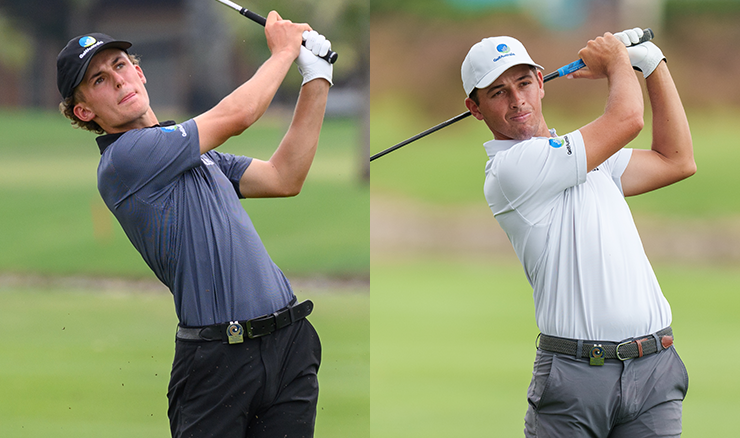 Connor McKinney and Hayden Hopewell in action at last month's Asia-Pacific Amateur Championship.