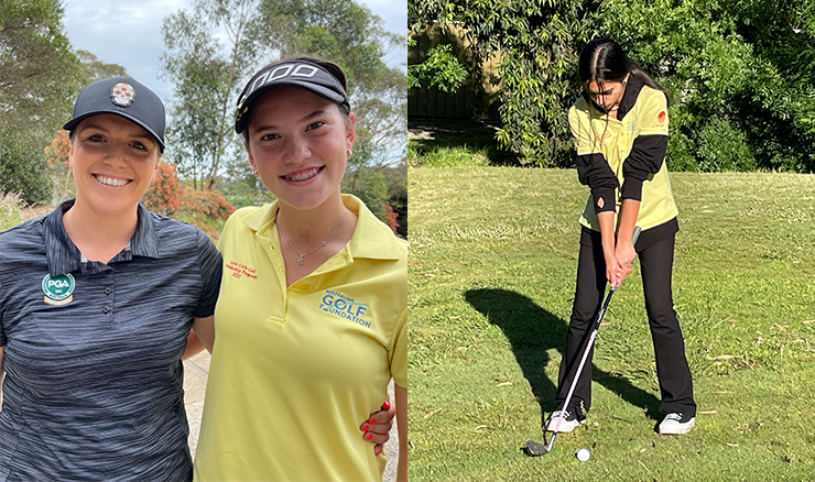 Sammie Hoad with her coach Paige Stubbs (left) and Imojen Burgess in action (right).