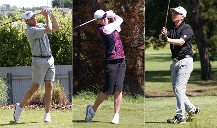 Mark Allen (left) and James Lavender (right) are tied in the men's, while Nadene Gole (middle) leads the women's.