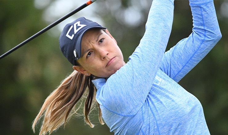 Whitney Hillier teeing off.