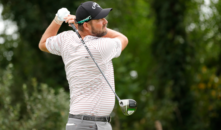 Marc Leishman teeing off during the Northern Trust.