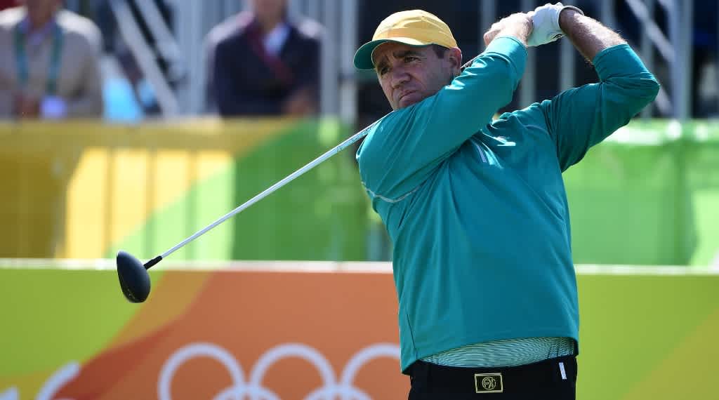 Scott Hend tees off at the 2016 Rio Olympics.