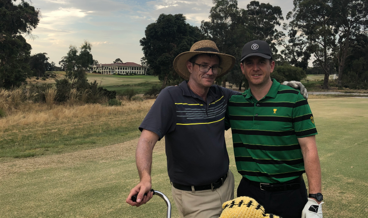 David Greenhill, State Services - Senior Manager at Golf Australia, with Longest Day playing partner Greg Oakford at Commonwealth Golf Club in 2019.