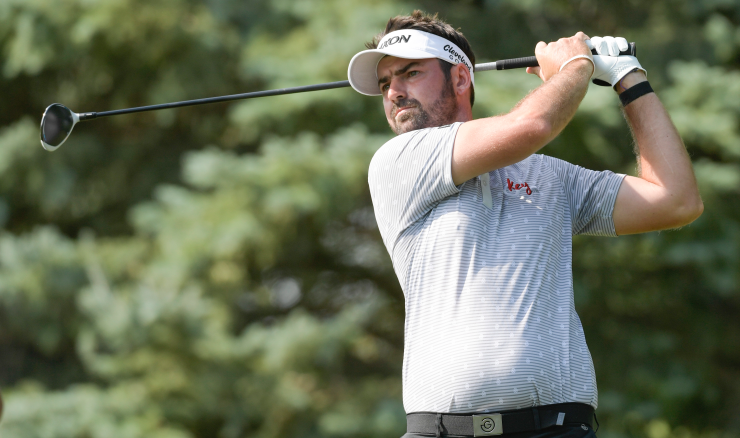 Brett Drewitt tees off at the Korn Ferry Tour's Pinnacle Bank Championship.