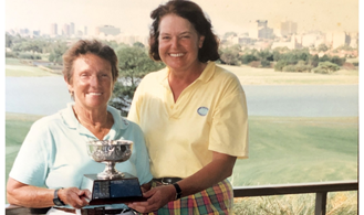 Mona Picone presenting the inaugural Mona Picone Trophy to Gemma Dooley at Moore Park Golf Club.