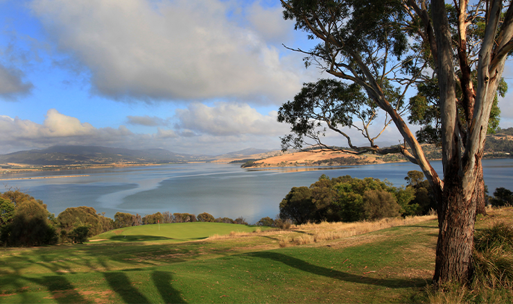 Views of the 11th hole at Tasmania Golf Club.