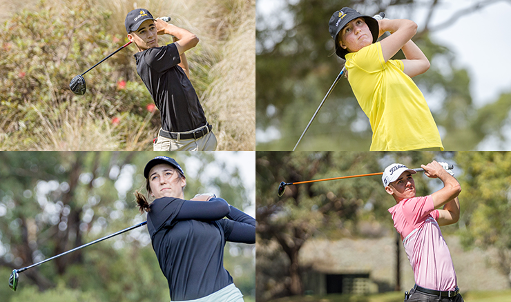 Joseph Buttress (top left), Sheridan Clancy (top right), Sarah Hammett (bottom left) and Jake Riley (bottom right) were the standout performances in the second round of the Australian Junior Amateur.