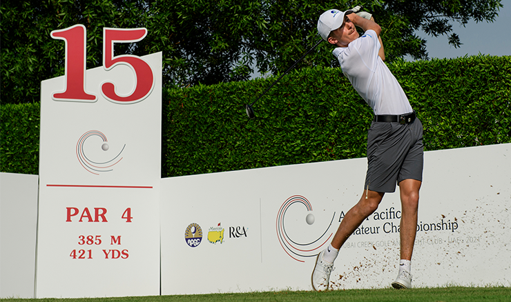 Connor McKinney teeing off during last year's Asia-Pacific Amateur Championship in Dubai.