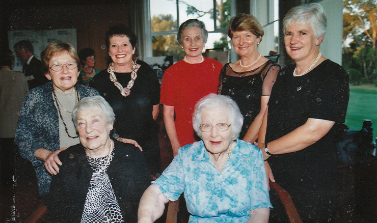 Anne (in the red dress in the middle) with Burtta Cheney and other former Women's Golf Victoria Presidents.