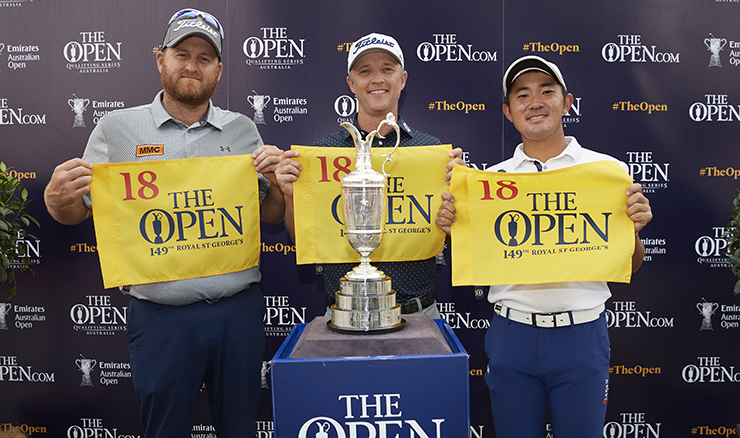 Aaron Pike, Matt Jones and Takumi Kanaya punch their Open ticket at The Australian in December. 