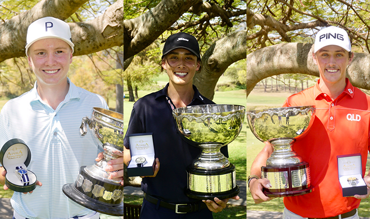 2020 Gary Player champions Kai Komulainen (15 & Under), Travis Robbie (16-17yrs) and Zac Maxwell (18-20yrs).