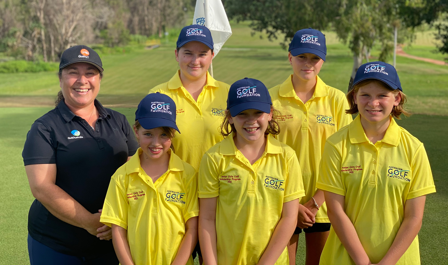From back left, Gove community instructor Esther Rika alongside scholarship winners Erin Miles and Ruby Smythe, and, from front left, Poppy Ross, Frankie McKie Blamey and Chloe Budja.