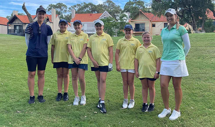 Left to right: Jess Speechley (PGA Professional), Tamsin Whyte, Tenae Bouwer, Sienna McCulloch, Jade McCulloch and Whitney Hillier (Ladies European Tour Professional).