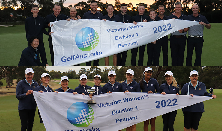 Top: Victoria Golf Club triumphant Men's Division 1 Pennant team. Bottom: Commonwealth's Women's Division 1 premiership team.