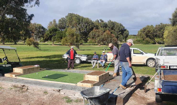 Elliston Golf Club's volunteers working on a new tee block.