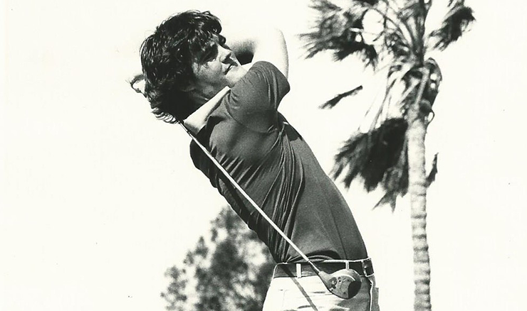 Mike Clayton hits his opening tee shot of the 1978 Australian Amateur final against Tony Gresham. Picture: Royal Queensland Golf Club archives