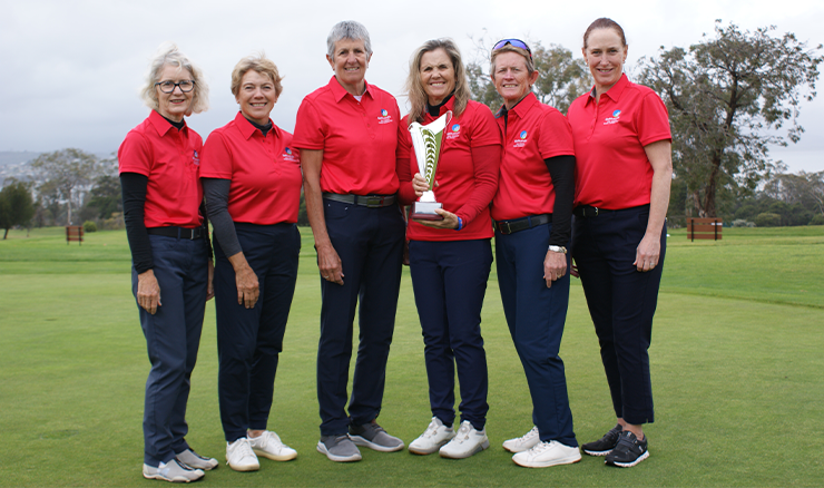 The victorious Australian women. Left to right: Kim Burke, Carmen Palframan, Helen Pascoe, Sue Wooster, Jacqui Morgan and Gemma Dooley