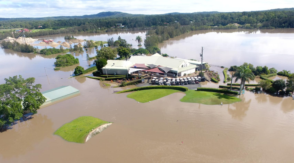 The flood damage at Carbrook Golf Club south of Brisbane.
