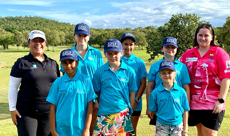 Six of Gove Country Golf Club's AGF scholarship recipients who also join in the MyGolf program. L-R Back: Esther Rika, Ruby Smythe, Maia Epiha, Holly Hughes, Erin Miles (junior helper); FRONT: Emilia Kowcan, Frankie McKie-Blamey, Chelsea Smith.