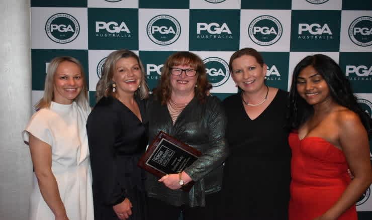 Barb Kelly at the 2022 Victorian Golf Industry Awards with colleagues from the Chirnside Park Country Club