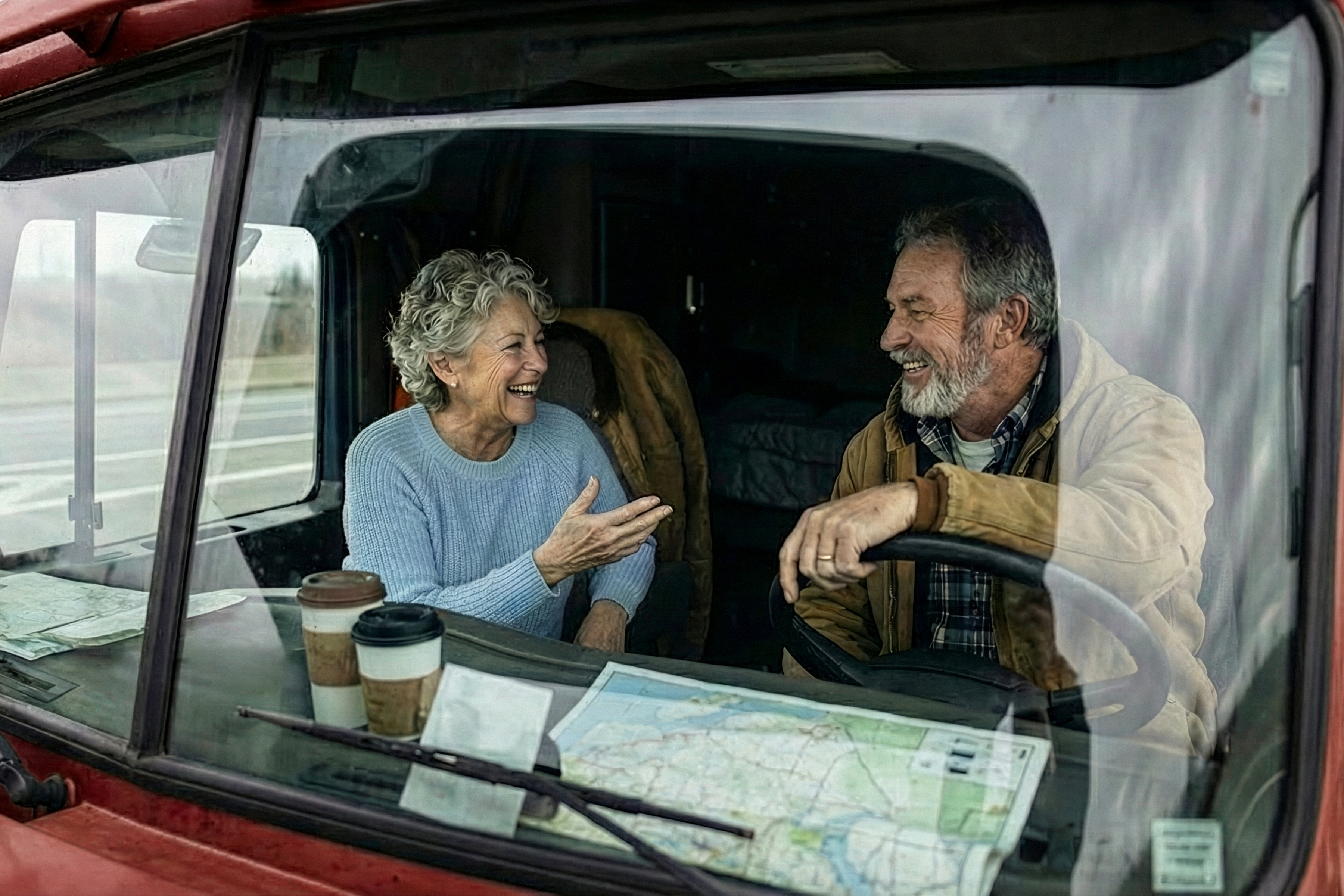 Couple Chatting in a Big Rig