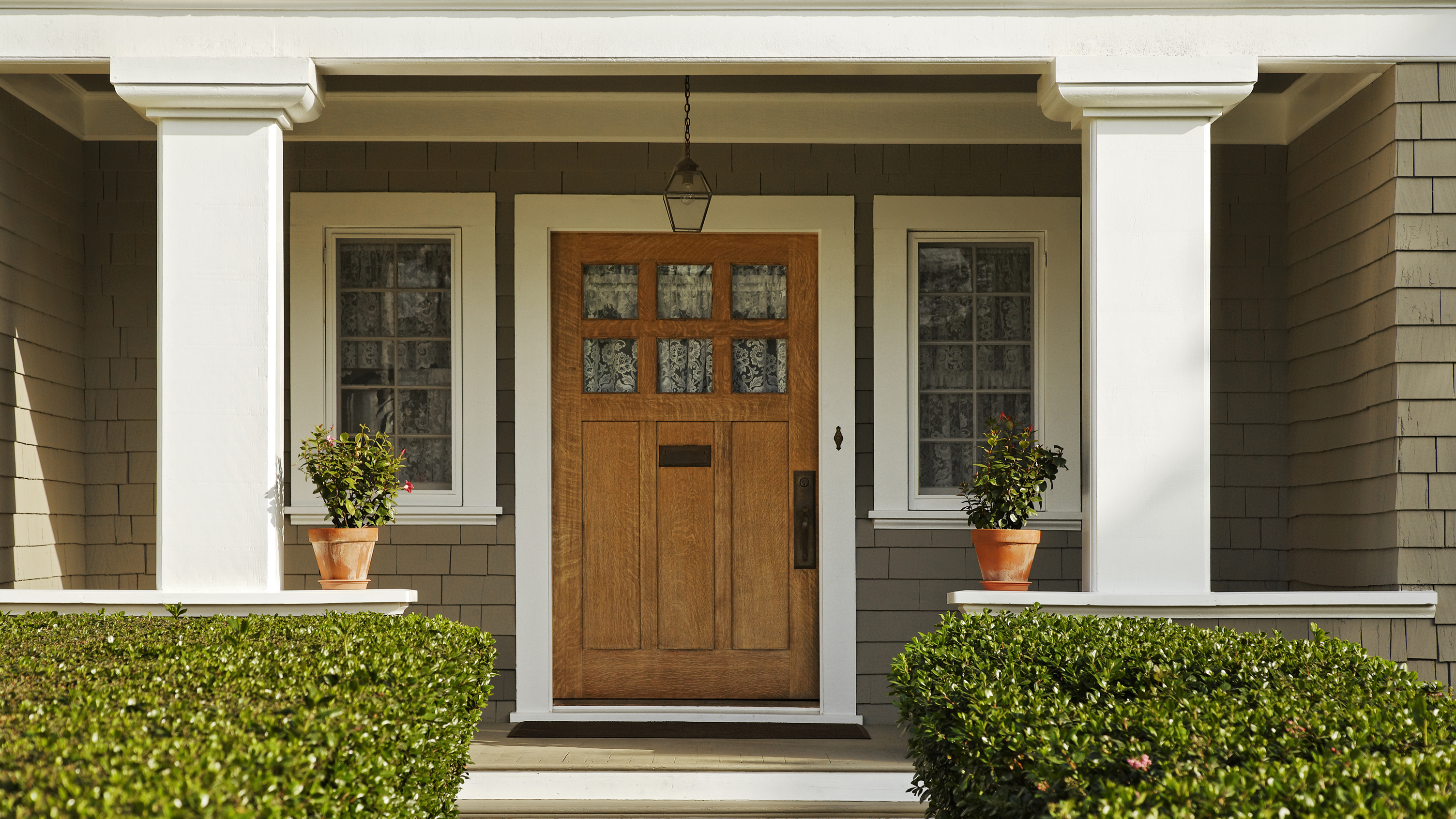 a large wooden front door
