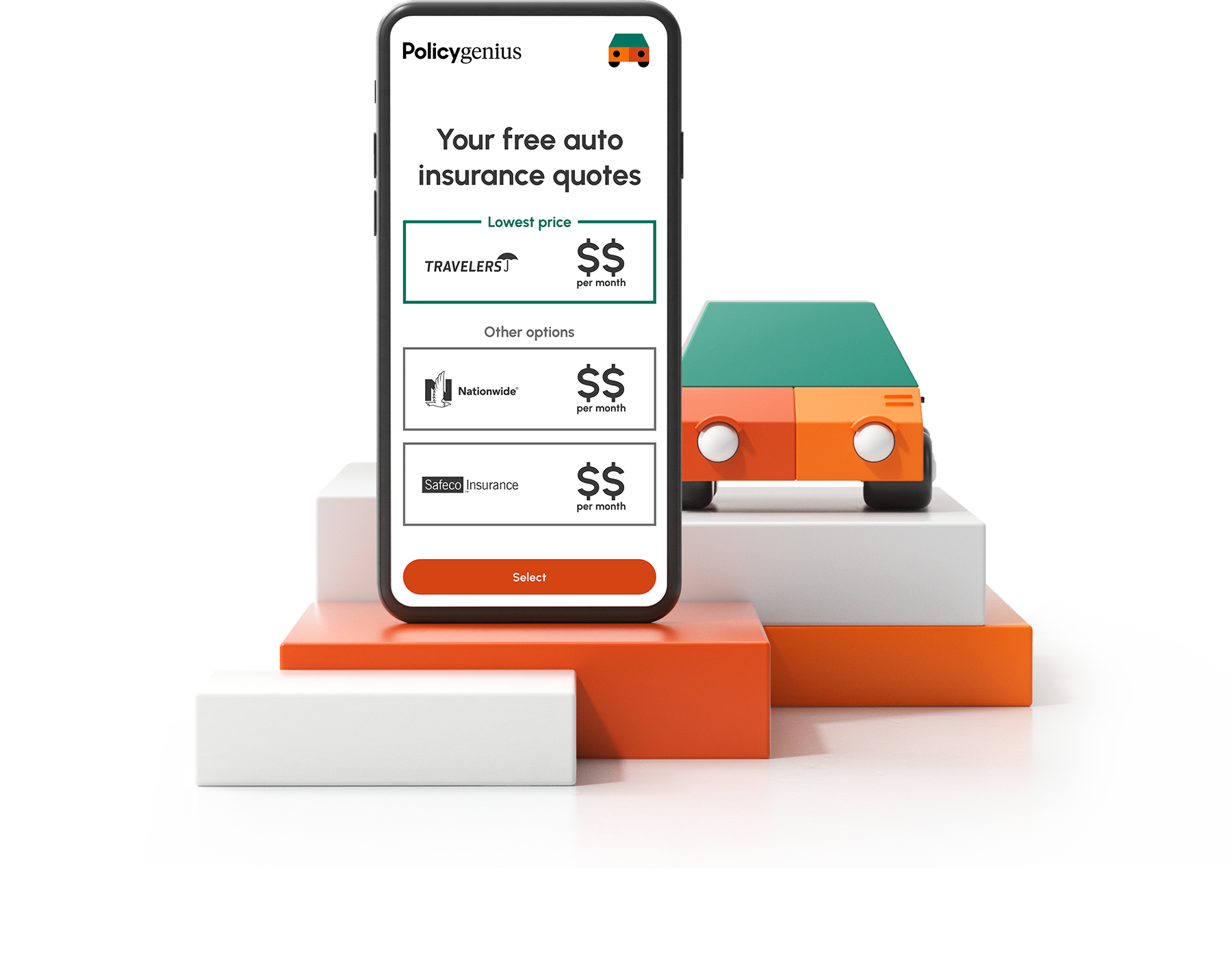 A mobile phone screen displaying auto insurance carrier prices