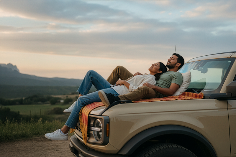 Couple Relaxing on the Hood of an SUV