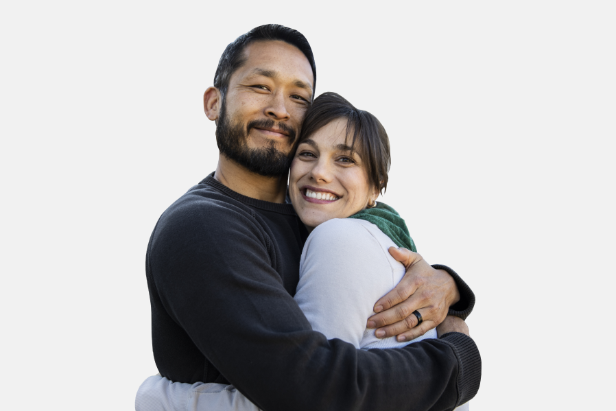 A man and a woman hugging