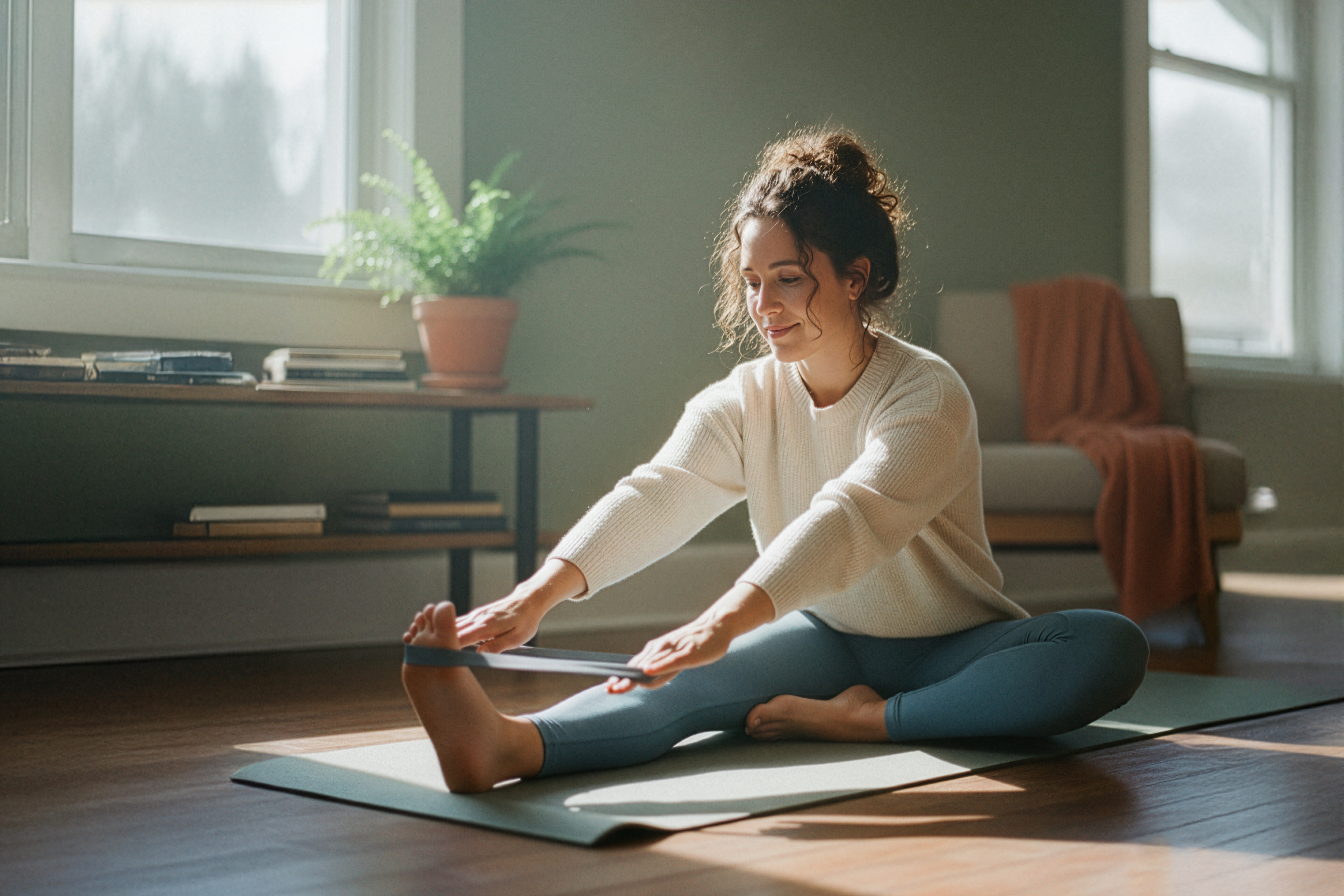Woman Stretching on Floor