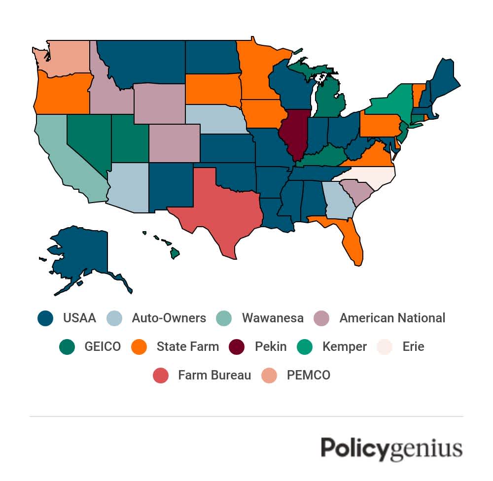 A map of the United States that shows the cheapest companies in every state