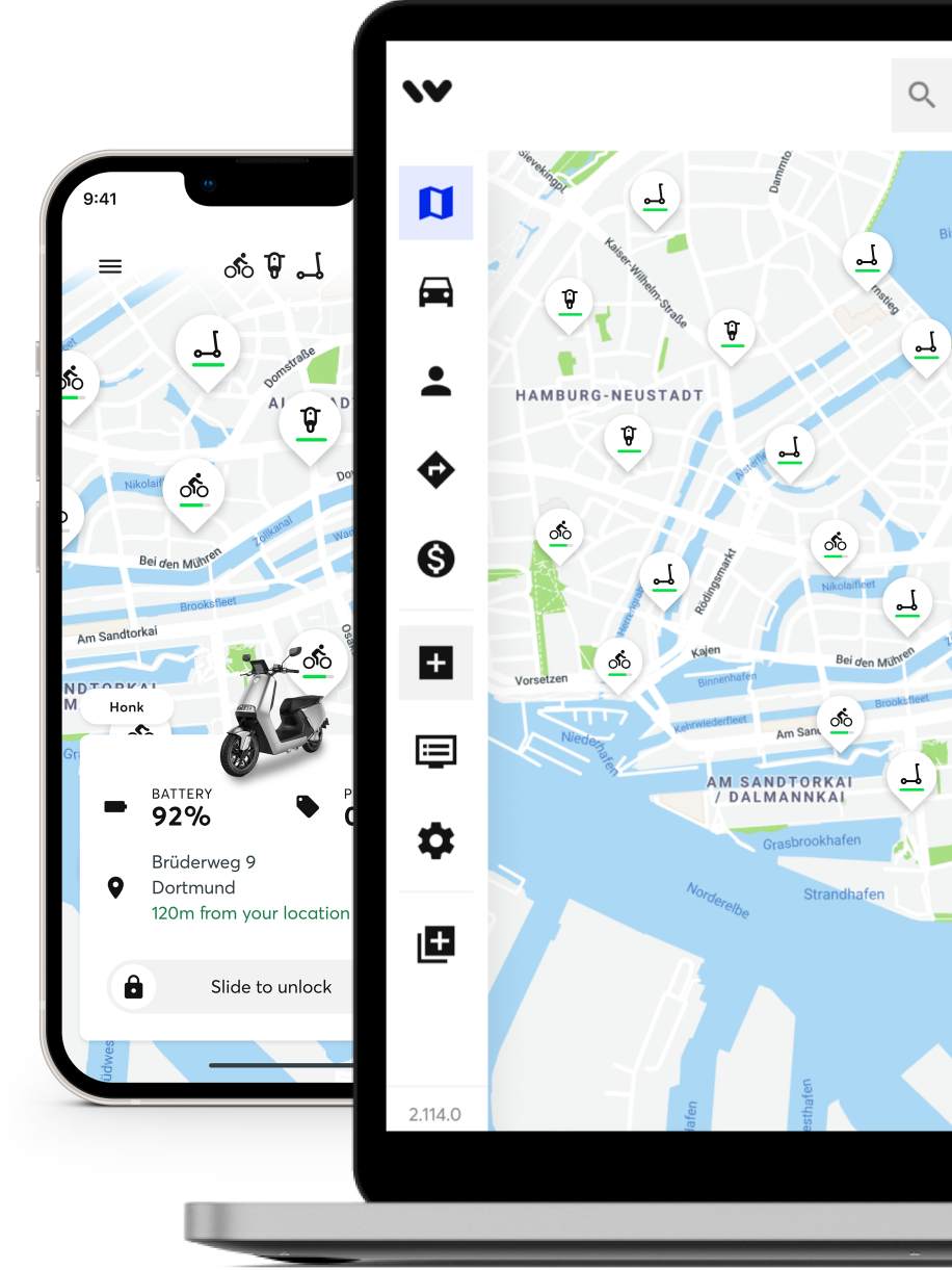 Desktop und mobile Geräte zeigen das Dashboard der Wunder Mobility Anwendung.