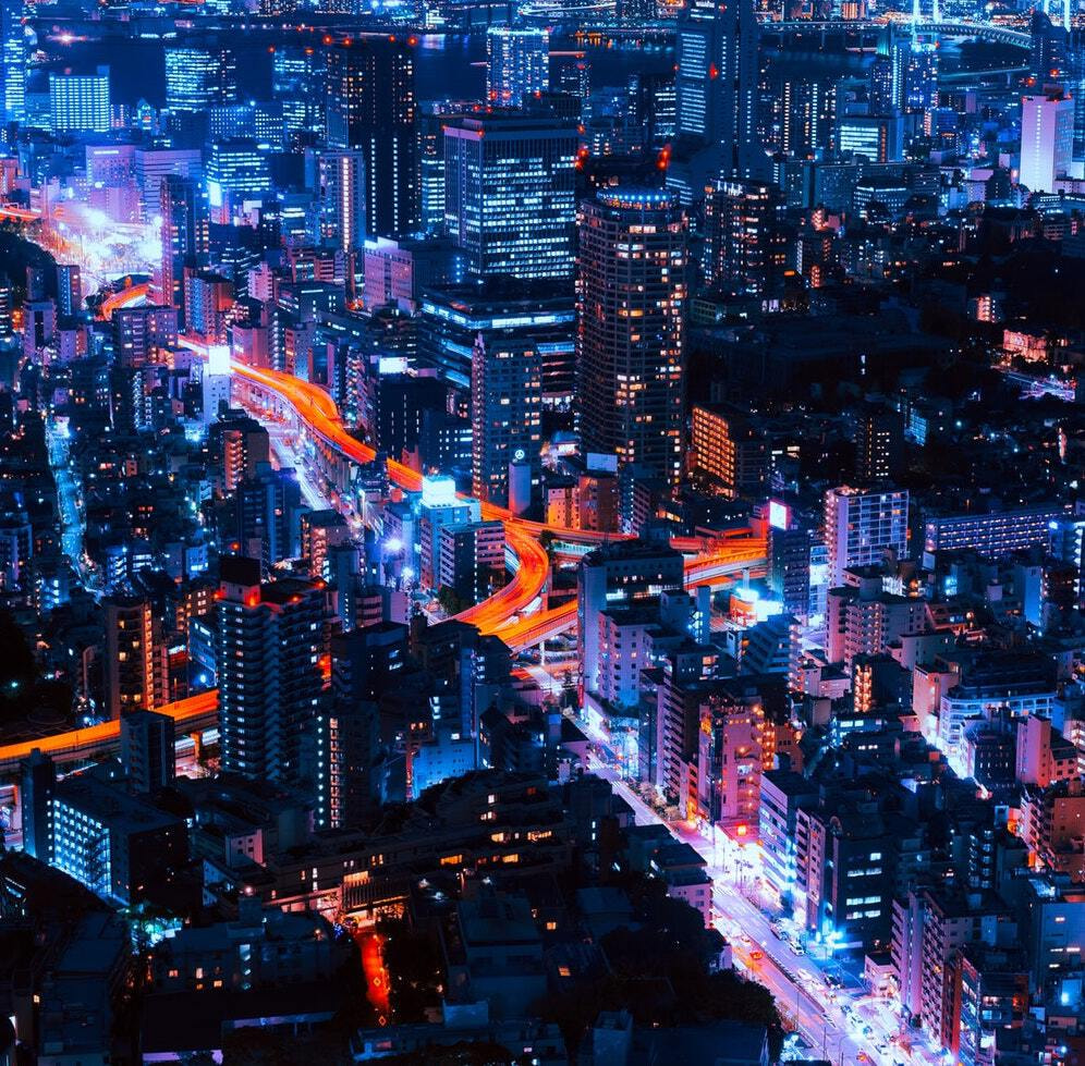 Night city lights taken from above.