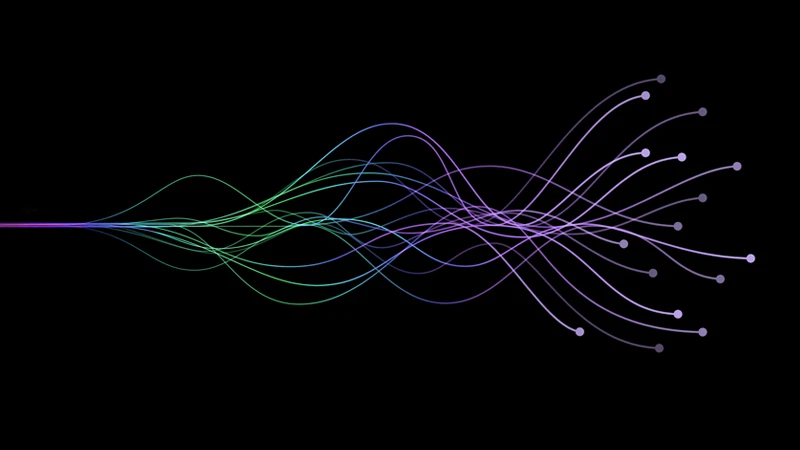 Illustration showing lines separating into strands and becoming increasingly separated, meant to symbolize machine learning model drift