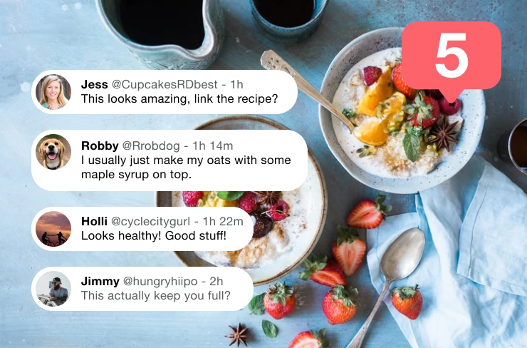 Social comments popping up in real-time on a picture of an oatmeal 