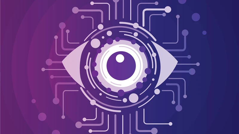 Illustration of an eye with digital flourishes 